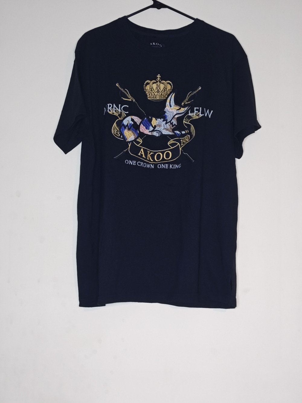 AKOO Tee with Gold Crest and Multicolor Embroidered Emblem XXL